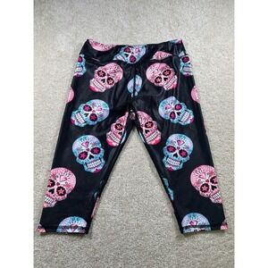Til You Collapse‎ Womens Size Xl Black Sugar Skull Capri Leggings